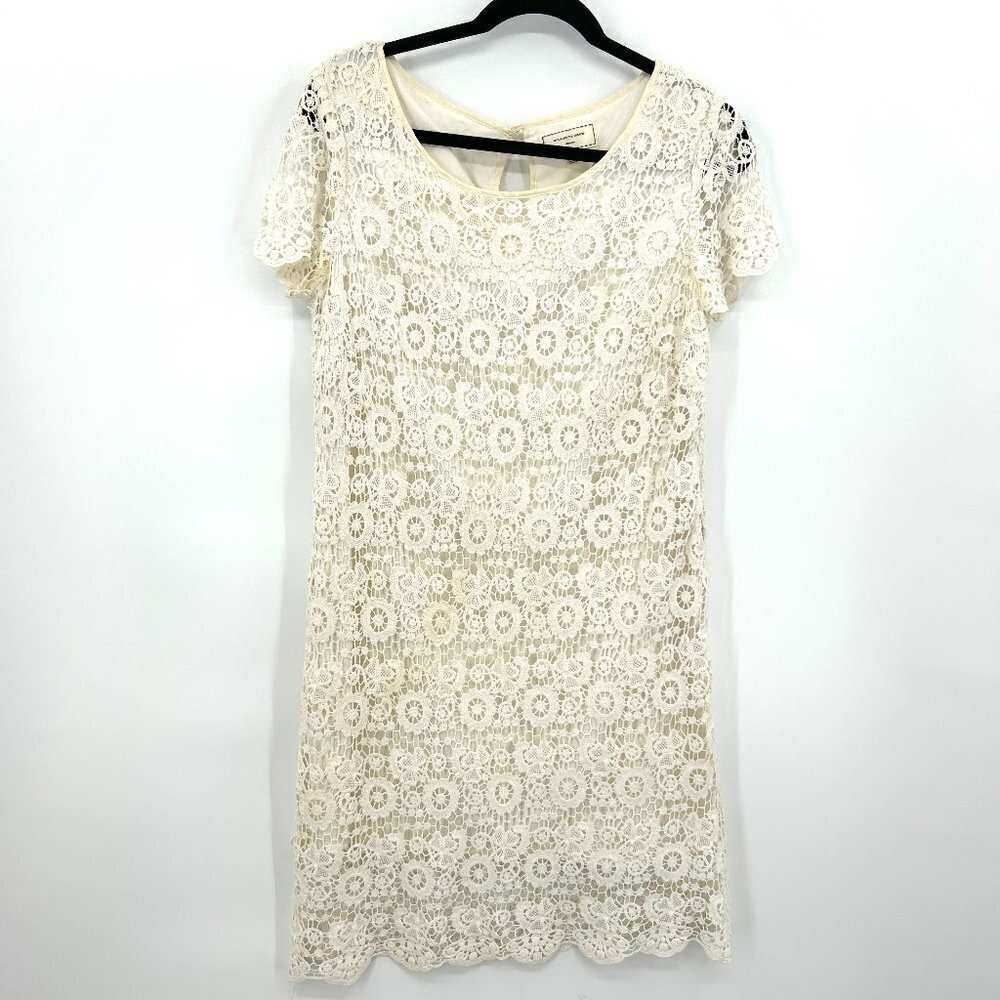 ANTHROPOLOGIE Moulinette Soeurs FLAWED Ivory Crochet Shift Mini Dress Size 6